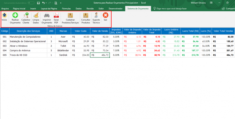 Planilha Excel Para Gerar Or Amentos E Relat Rios Loja Planilhas Vba