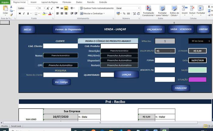 Controle de Vendas com Estoque e Geração de Recibos em Excel - Imagem 5