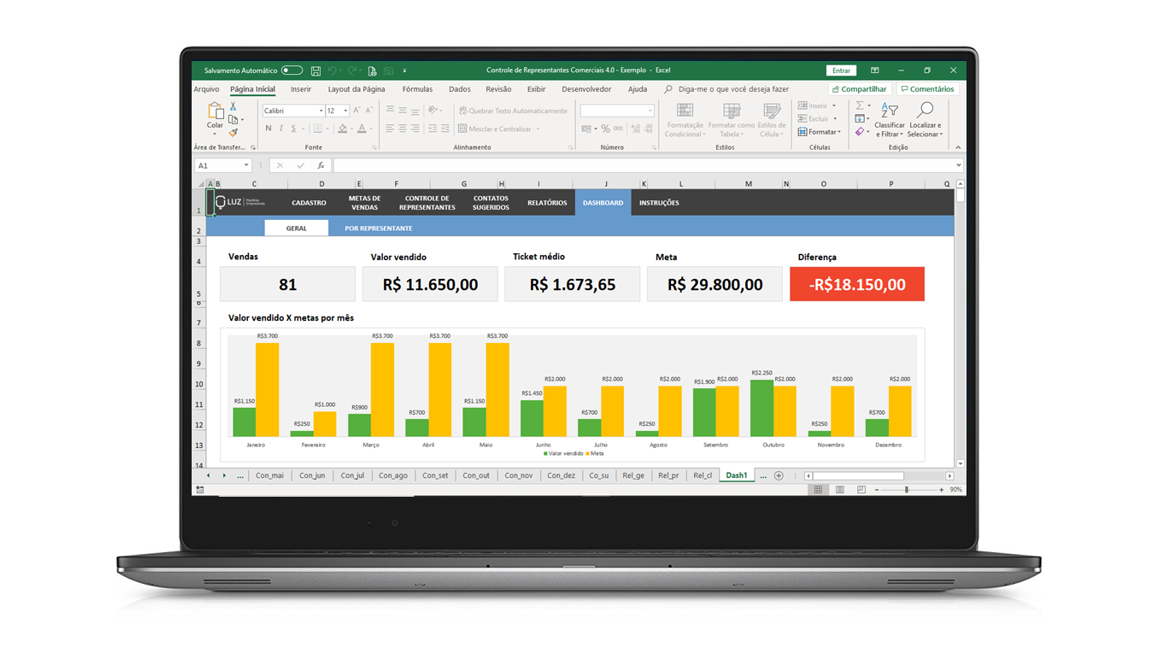 Planilha Controle De Representantes Comerciais Em Excel 40 Loja Planilhas Vba 5208